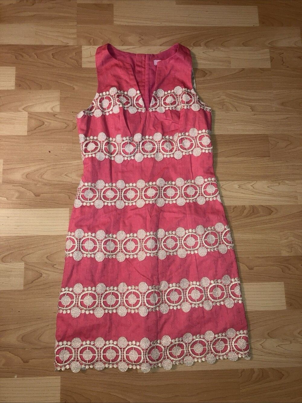 LILLY PULITZER Womens Augusta Shift Dress Pink Anchor Jacquard Boat Wheel Lace